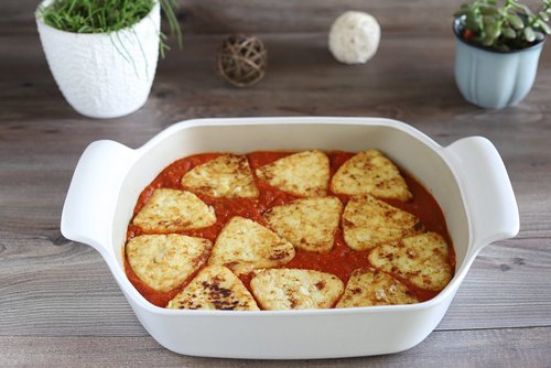 Rösti-Tomaten-Mozzarella-Gratin im großen Bäker von Pampered Chef®